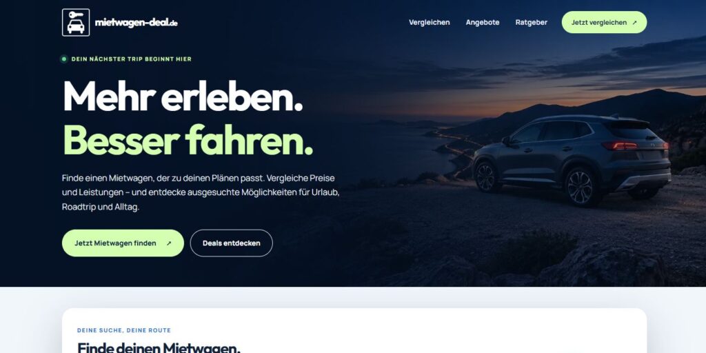 Startseite von mietwagen-deal.de, Stand Oktober 2026