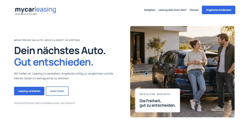 Startseite von MyCarLeasing, Stand Oktober 2026