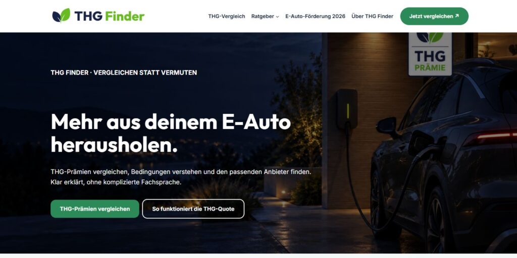 Startseite von THG Finder, Stand Oktober 2026